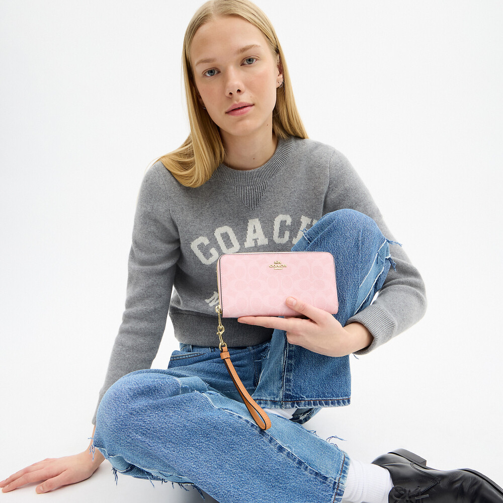 Coach Outlet Long Zip Around Wallet In Signature Canvas - Picture 2 of 3
